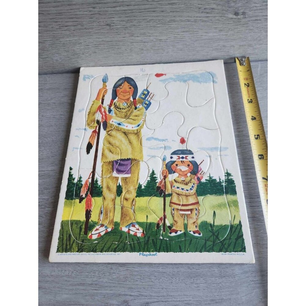 Vtg Playskool Golden Press Tray Puzzle Two Indians Father 80-6A Complete USA